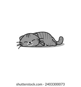 Lazy scottish fold cat sleeping cartoon, vector illustration, I drew it by myself, It's not AI-generated content.