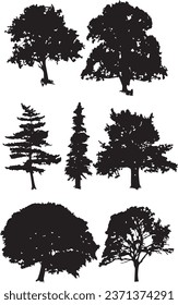 Lazy shape. Set of trees silhouette