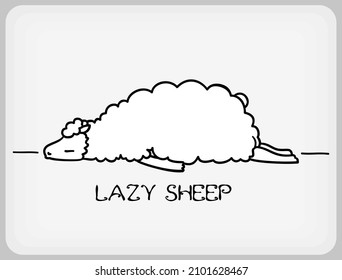 Lazy sheep. Cartoon Sleeping sheep for coloring book, Isolated on white background