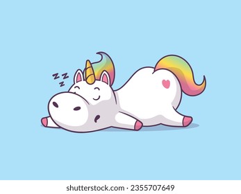 lazy sleeping unicorn character vector cartoon illustration