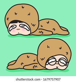 Lazy Sleepy Couple Turn Funny Sloths Concept Card Character illustration