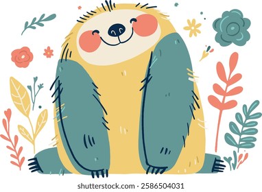 Lazy Sloth Animal Cartoon Cute Flat Adorable Vector Illustration 