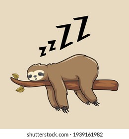 Lazy Sloth Cartoon Sleeping Slow Animals