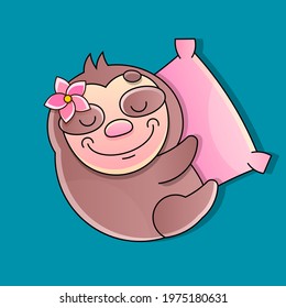 Lazy sloth, cute sloth sleeping cartoon icon, vector illustration