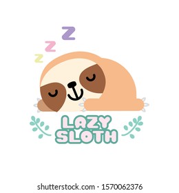 Lazy sloth, cute sloth sleeping isolated on white background, Vector illustration. 