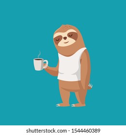 Lazy sloth having a coffee on monday morning vector cartoon illustration