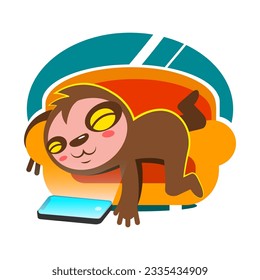 Lazy sloth having a coffee on monday morning vector cartoon illustration