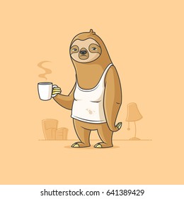 Lazy sloth having a coffee on monday morning vector cartoon illustration