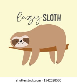 Lazy sloth sleeping to card, invitation, nursery, gifts, etc