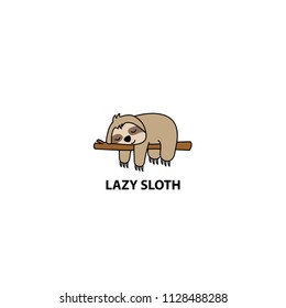 Lazy sloth sleeping on a branch cartoon, vector illustration
