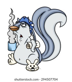 Lazy Squirrel Character Having Tea