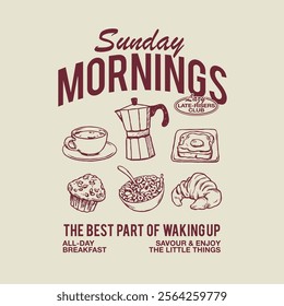 Lazy Sunday Morning Breakfast Brunch Food Graphic Vector