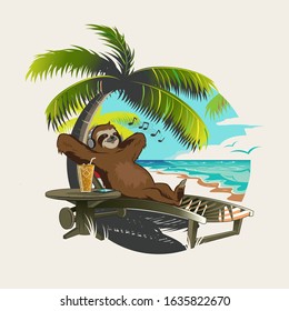 Lazy Sunday Sloth vector illustration
emblem style for t-shirt graphic or any other purpose