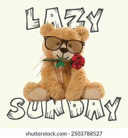 lazy sunday t shirt design, happy weekend cartoon vector illustration doodle style, Urban graffiti teddy bear illustration print with motivational typography slogan.  t shirt or sweatshirt poster.