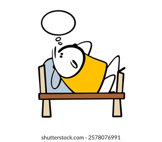 Lazy teenager lies on the bed, looks at the ceiling and dreams of  beautiful life. vector illustration of  philosopher on a pillow thinking about ideals. Isolated funny person on white background.