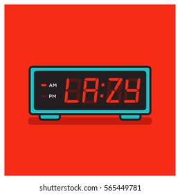 'Lazy Time' written on a retro alarm clock concept (Line Art in Flat Style Vector Illustration Design)