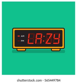 'Lazy Time' written on a retro alarm clock concept (Line Art in Flat Style Vector Illustration Design)
