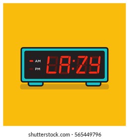 'Lazy Time' written on a retro alarm clock concept (Line Art in Flat Style Vector Illustration Design)