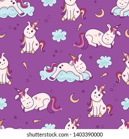 Lazy Unicorn seamless vector pattern - handdrawn cute unicorn repeat background great for banners, wallpapers, textiles 