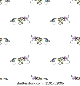 Lazy unicorn sleeping seamless pattern, vector illustration