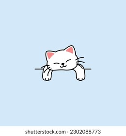 Lazy white cat cartoon, vector illustration