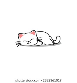 Lazy white cat sleeping cartoon, vector illustration, I drew it by myself, It's not AI-generated content.