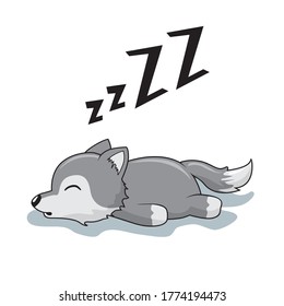 Lazy Wolf Cartoon Sleeping Animals Illustration