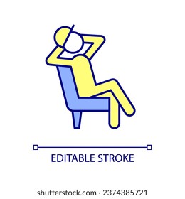 Lazy worker RGB color icon. Builder resting in workplace. Negligence of employee during shift. Isolated vector illustration. Simple filled line drawing. Editable stroke. Arial font used