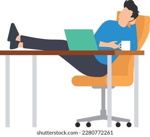 Lazy worker sleeping at office, sleeping during work concept, Business man is sleeping at his workplace, Boy sleeping during working hours, wasting time at office Vector illustration.
