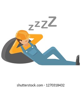 lazy worker vector illustration, lazy contractor illustration, lazy worker icon illustration, sleeping worker.
