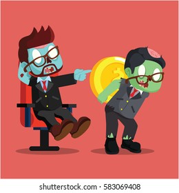 lazy zombie businessman and hard working zombie employee