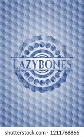 Lazybones blue emblem with geometric background.