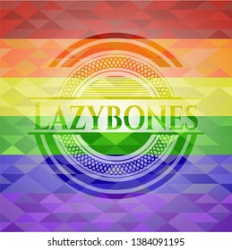 Lazybones emblem on mosaic background with the colors of the LGBT flag