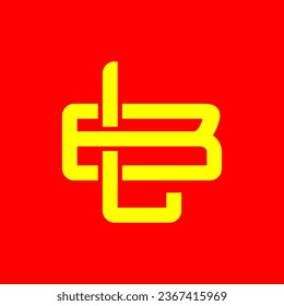 LB, BL monogram logo overlapping, golden yellow color on a red background