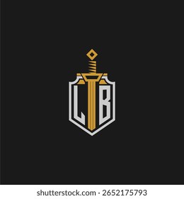 LB monograma inicial para imagem em estilo escudo e espada