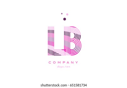 lb l b alphabet letter logo pink purple line font creative text dots company vector icon design template