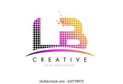 LB L B Dots Letter Logo Design with Magenta Bubble Circles and Swoosh