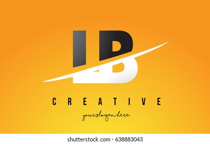 LB L B Letter Modern Logo Design with Swoosh Cutting the Middle Letters and Yellow Background.