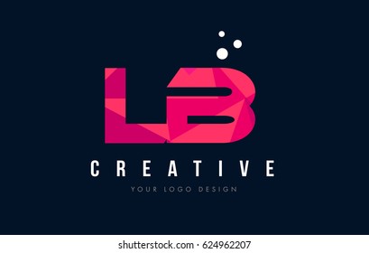 LB L B Purple Letter Logo Design with Low Poly Pink Triangles Concept