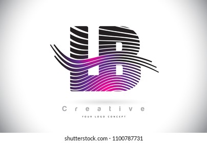 LB L B Zebra Texture Letter Logo Design With Creative Lines and Swosh in Purple Magenta Color Vector.