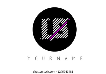 LB Letter Logo Design with White Lines and Black Circle Vector Illustration