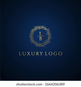 LB carta monograma casamento de luxo com criativo círculo folha ouro