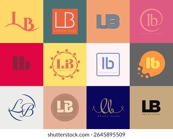 LB logo company template. Letter l and b logotype. Set different classic serif lettering and modern bold text with design elements. Initial font typography. Collection trendy business identity.