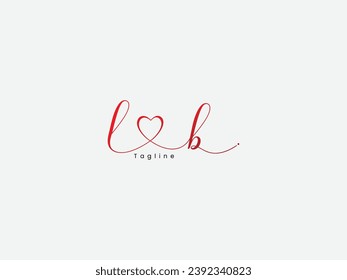 Lb logo with love. Love lb letter. Font. Script. BL logo. Love. Business. couple name. Red color. Lettering design. Signature