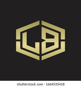 LB Logo monogram with hexagon shape and piece line rounded design tamplate on gold colors