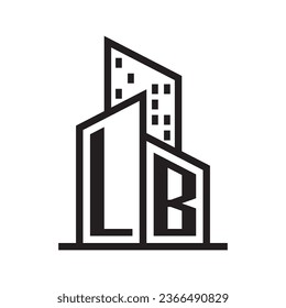 LB-Immobilienlogo mit Baustil, Immobilienlogo Stock-Vektorgrafik