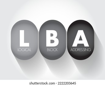LBA - Logical Block Addressing is a common scheme used for specifying the location of blocks of data stored on computer storage devices, acronym text concept background