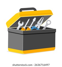 lbox with Tools Inside, Including Wrench, Screwdriver, and Pliers in the Vector Style