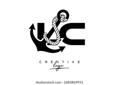 LC Creative Monogram Latter Logo con ancla y diseño de cuerda
