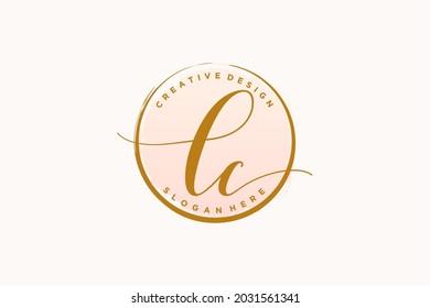 LC handwriting logo with circle template vector signature, wedding, fashion, floral and botanical with creative template.